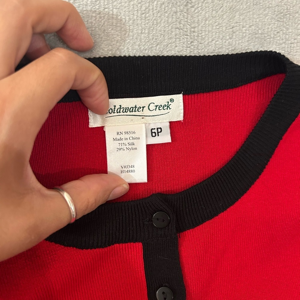 Coldwater creek silk blend bow detail color block cardigan - Picture 10 of 12
